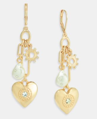On 34th - Pav&eacute; Heart & Imitation Pearl Shaky Linear Drop Earrings