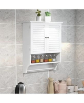 Louvered Door Bathroom Medicine Cabinet with Towel Bar and Wall-Mounted Design