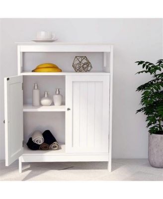2-Door Bathroom Linen Cabinet with Storage Shelf and Wood Finish for Organization