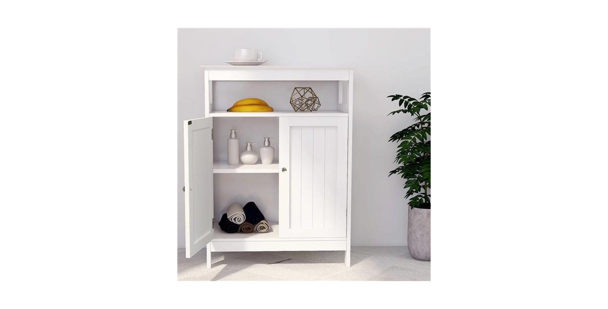 Slickblue 2-Door Bathroom Linen Cabinet with Storage Shelf and Wood Finish for Organization