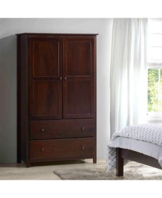 Bedroom Armoire Closet in Solid Wood with Garment Hanging Rod and Cabinet Doors