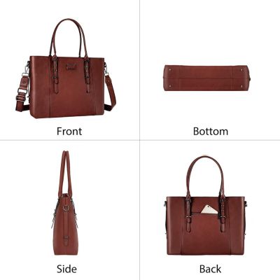 Brown PU Leather Laptop Tote Bag for Women - 17-17.3 Inch Waterproof Business Briefcase, Large Capacity Shoulder Bag for Work & Laptop