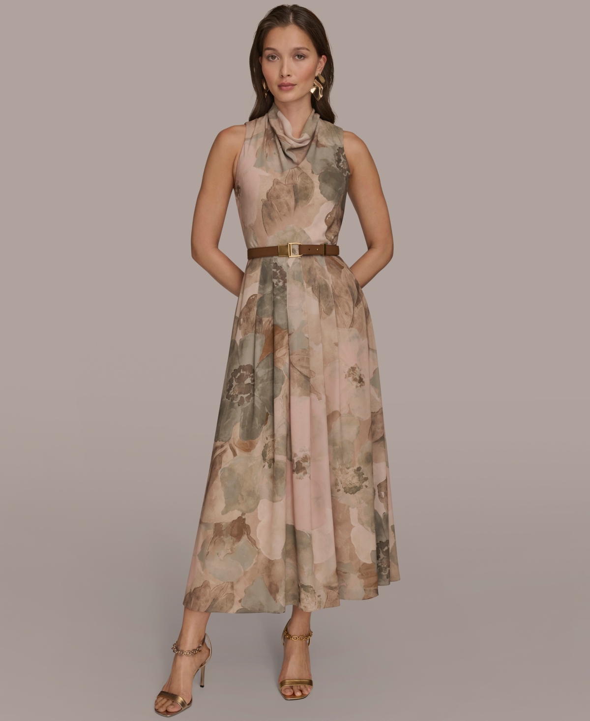 Donna Karan Floral Georgette Maxi Dress In Green