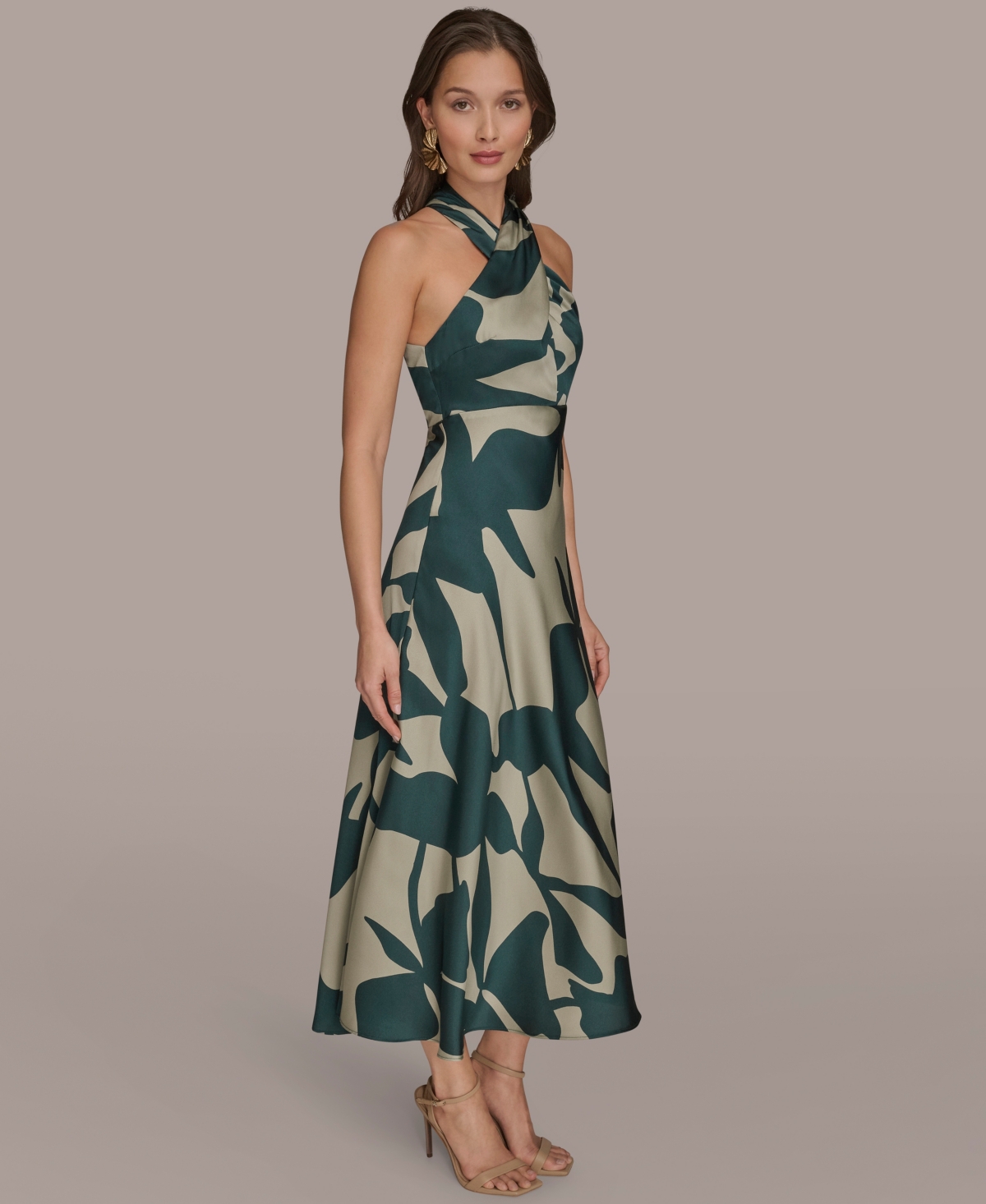 Donna Karan New York Poly Print Sleeveless Gown In Green