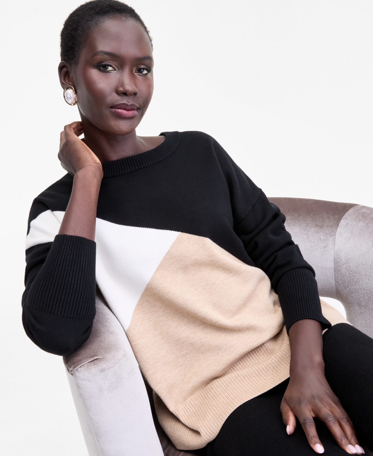 Inc International Concepts Women's Colorblocked Dolman-sleeve Sweater, Macy's Exclusive In Multi