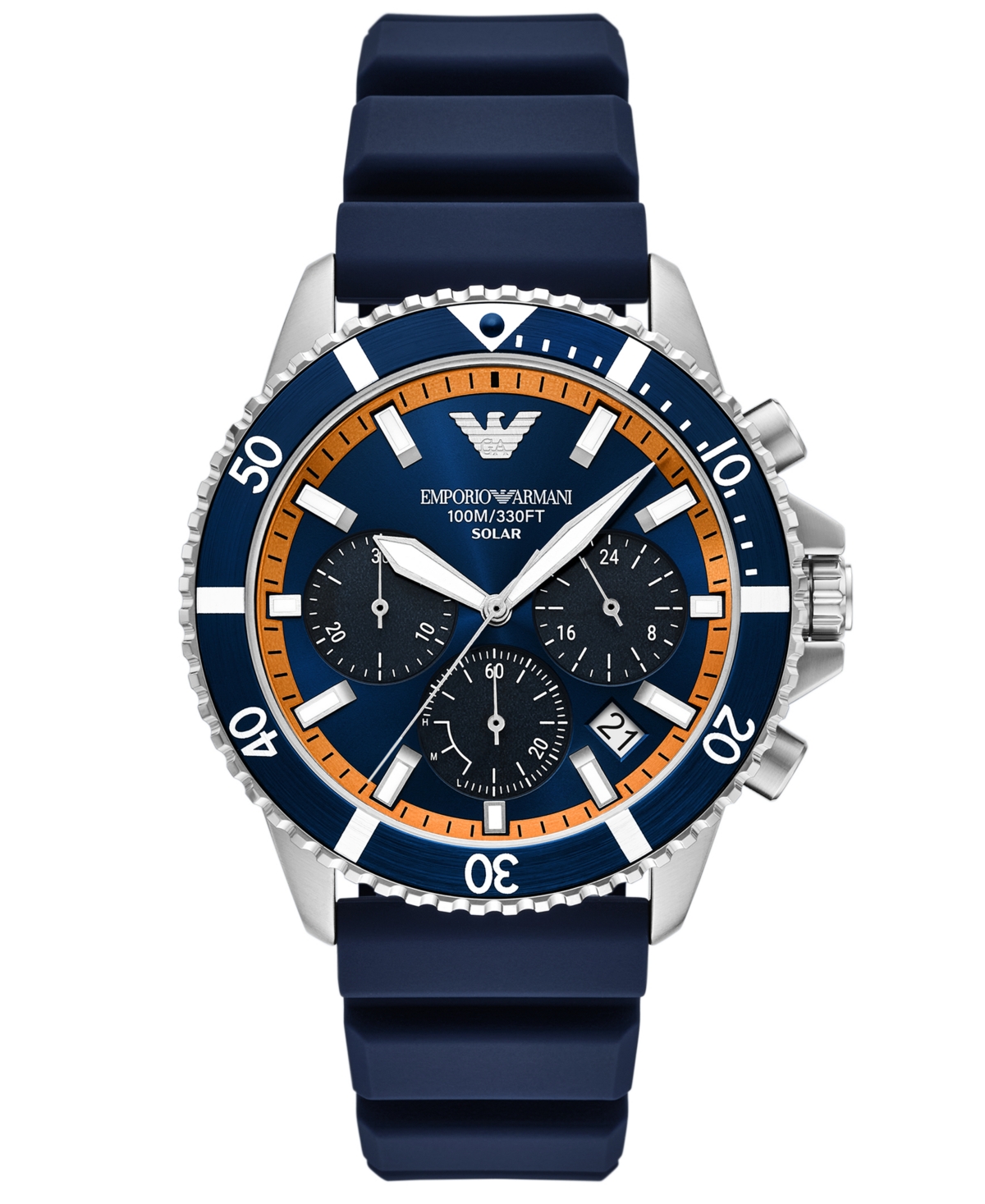 Emporio Armani Men's Chronograph World Explorer Solar Blue Silicone Strap Watch 43mm