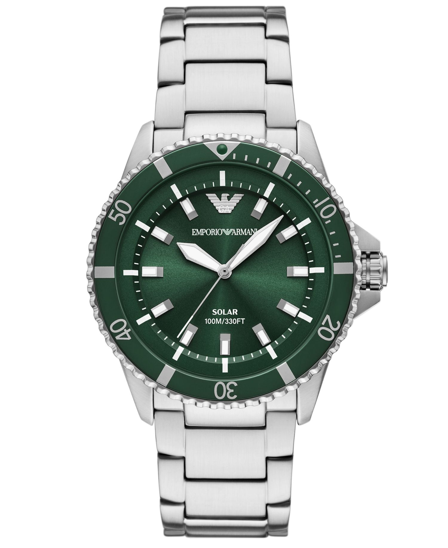 Men's World Explorer Solar Stainless Steel Bracelet Watch 42mm
