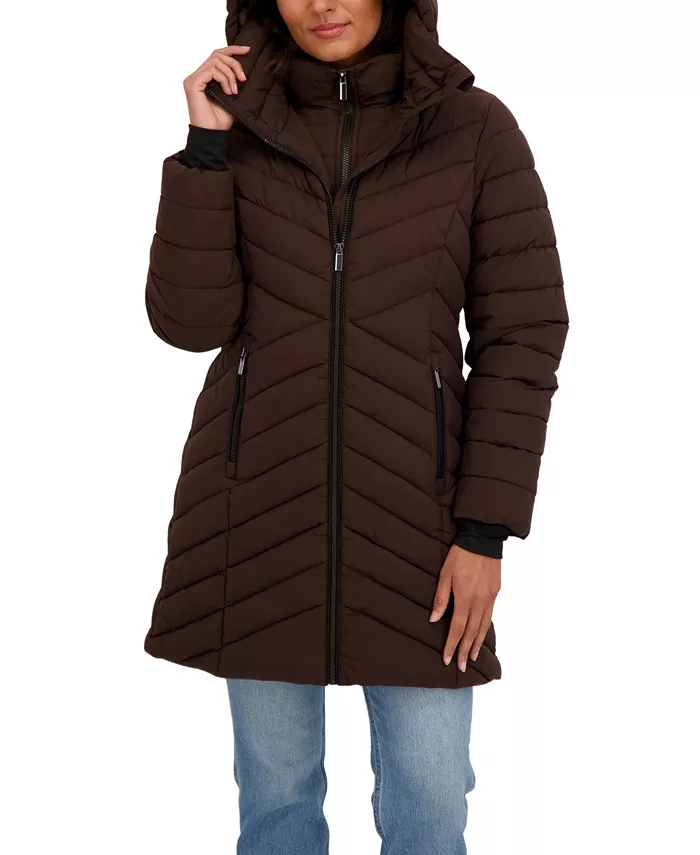 Women's 3/4 Hooded Stretch Puffer with Bib - thumbnail 9