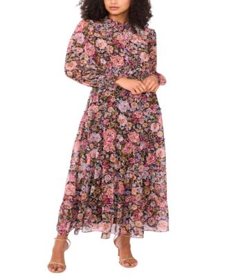 MSK - Women's Floral-Print Tie-Neck Maxi Dress