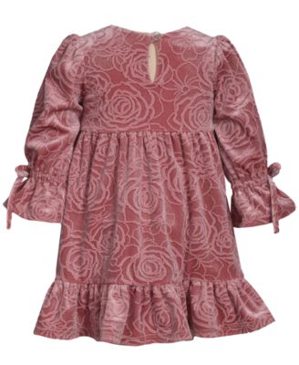 Baby Girls' Long Sleeve Floral Velvet Dress