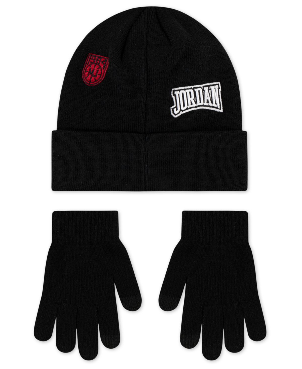 Jordan Big Kids 2-piece Neutral Patch Beanie And Gloves Set In Black