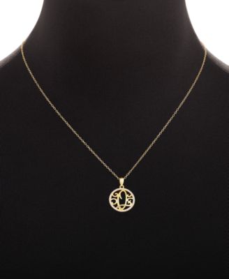 Cubic Zirconia Pav&eacute; Monogram Q Pendant 18" Necklace in 18k Gold Over Sterling Silver, Created for Macy's