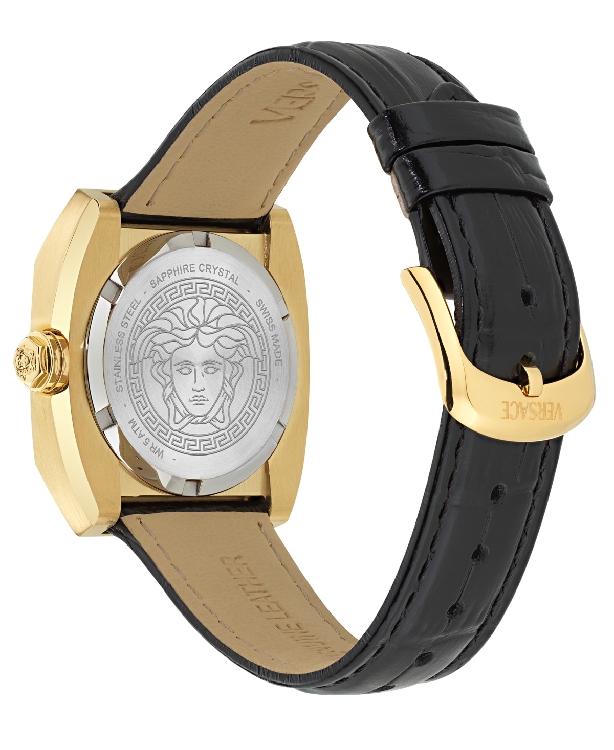 Versace Women's Swiss Medusa Antares Black Leather Strap Watch 35mm In Gold