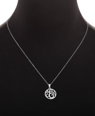Cubic Zirconia E Monogram 18" Pendant Necklace in Sterling Silver, Created for Macy's