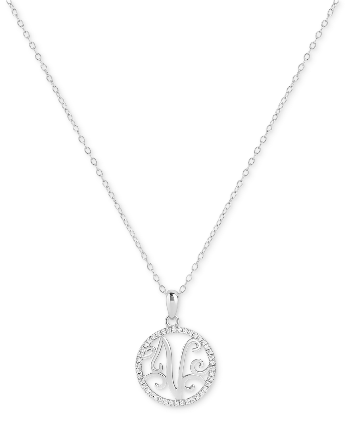 Giani Bernini Cubic Zirconia Filigree Initial V Monogram 18" Pendant Necklace in Sterling Silver, Macy's Exclusive