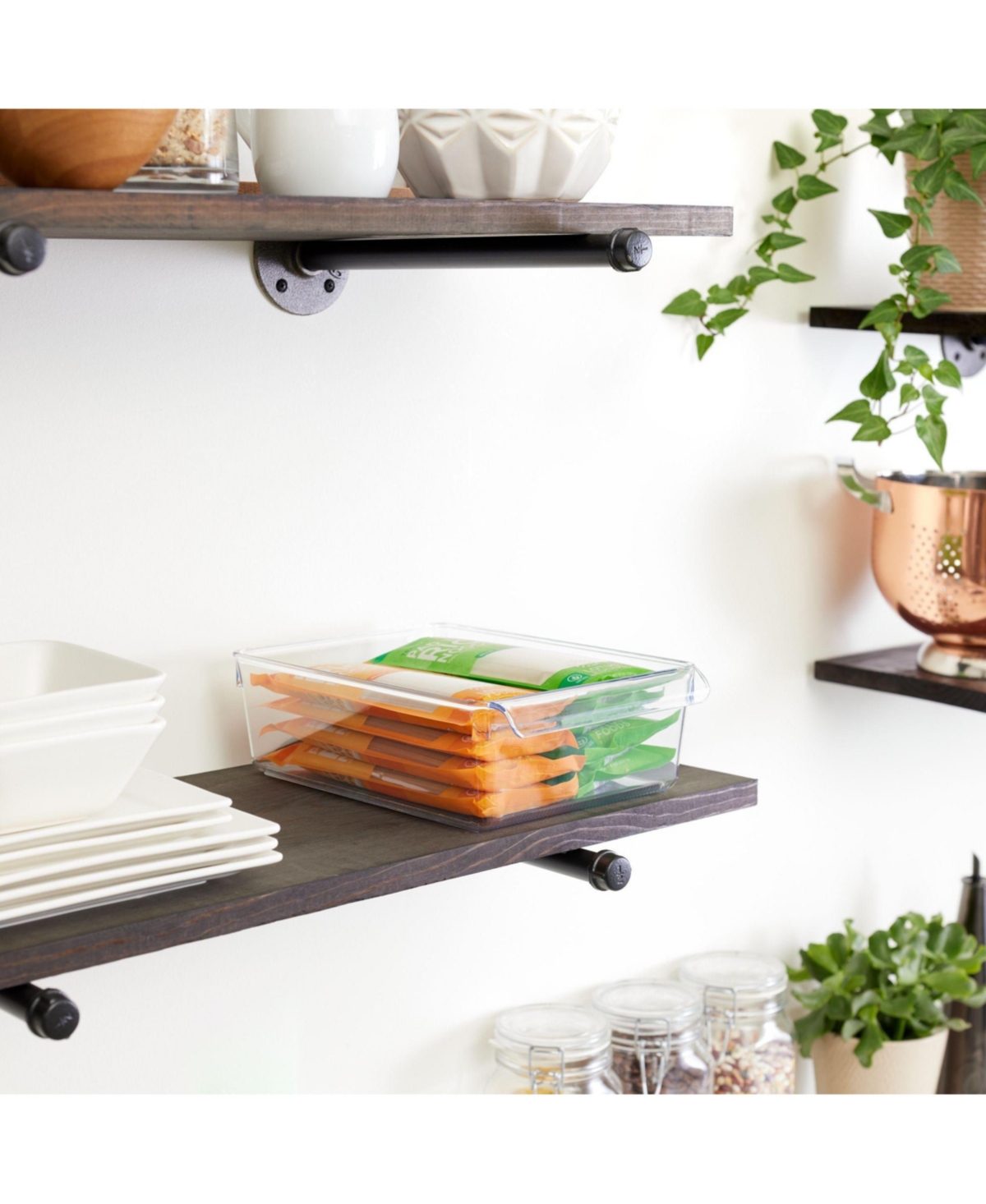 mDesign Fridge Storage Tray with Handle - Set of 4 - Clear