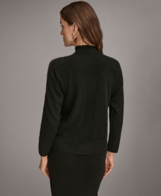 Women’s Mock-Neck Cashmere Sweater with Gold Contrast Trim
