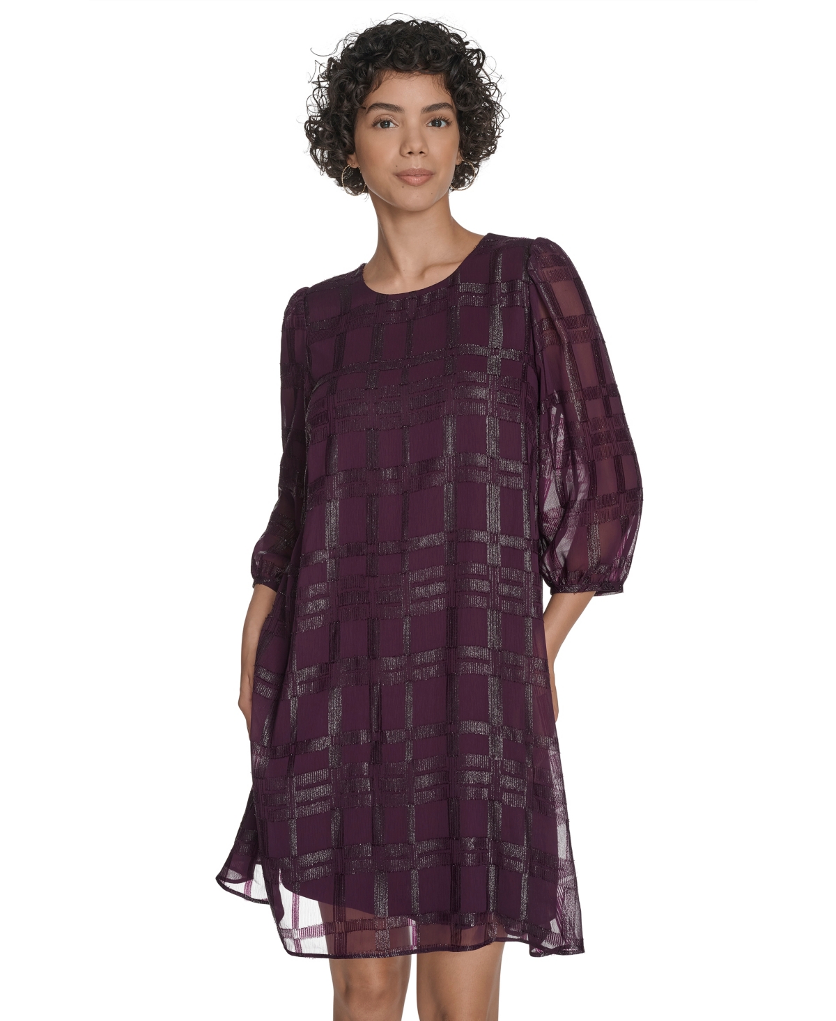 Calvin Klein Petite Clip Chiffon Shift Dress In Purple