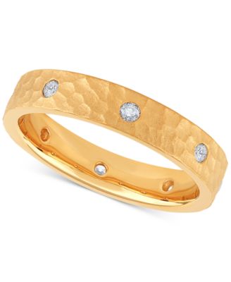 Diamond Studded Textured Band (1/4 ct. t.w.) in Platinum or 14k Gold