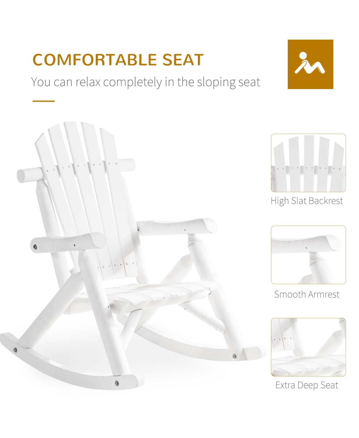 Outsunny Outdoor Adirondack Style Wooden Rocking Chair, Large,