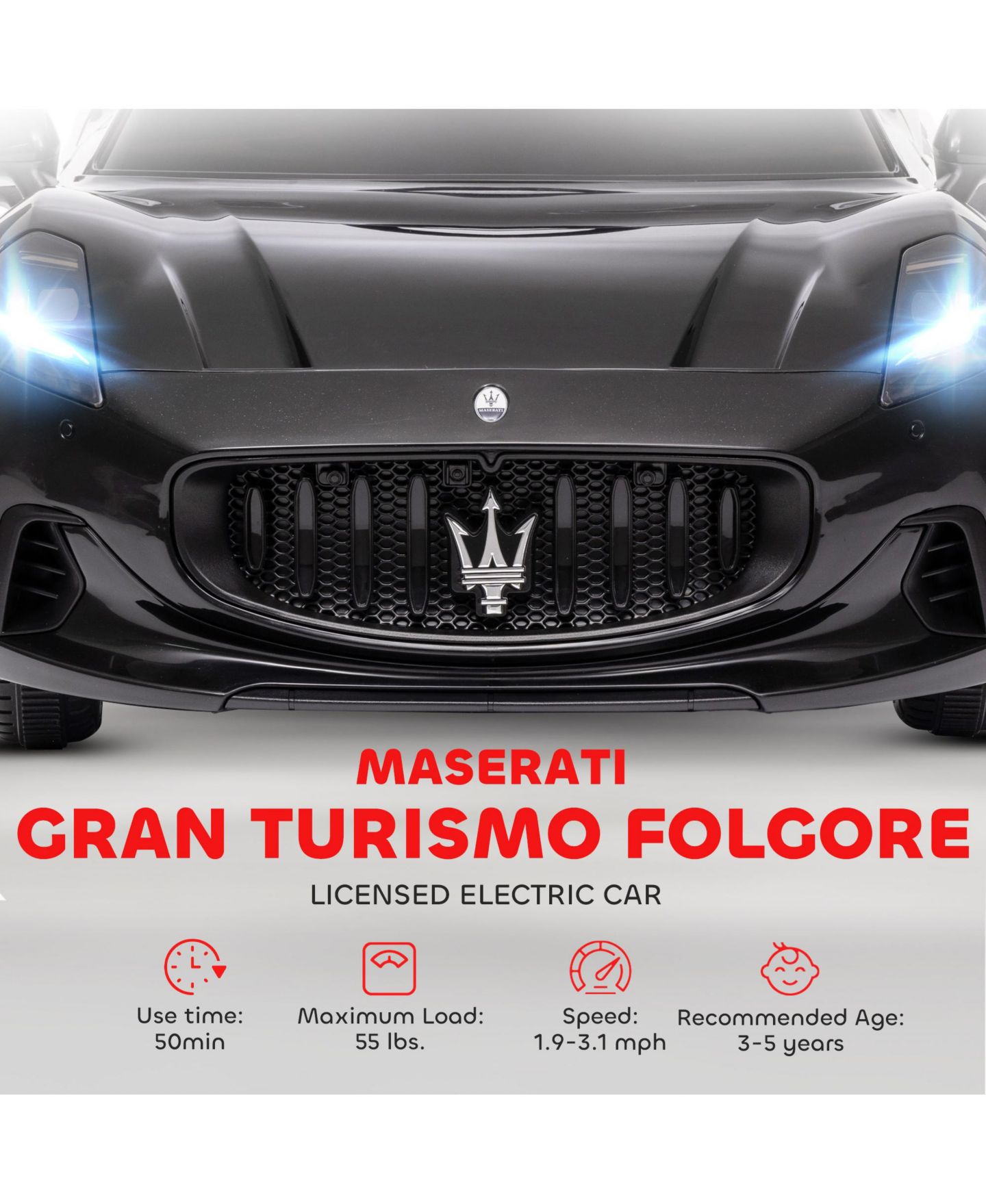 Детская игрушка Qaba Maserati Gran Turismo Folgore 12V Licensed Remote-Control Ride-On Car, 55 lb. Capacity, Ages 3+, цвет: Чёрный — фото 4