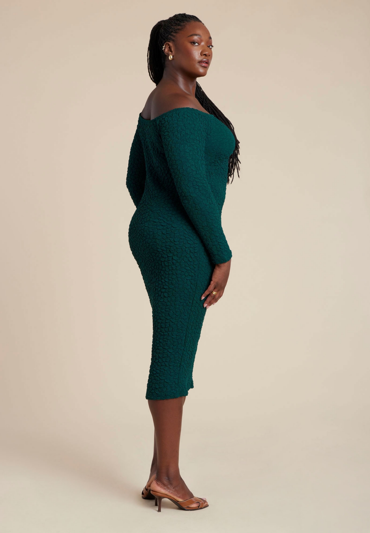 Eloquii Women's Plus Off Shoulder Textured Dress