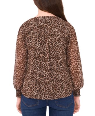 Petite Smocked Shoulder V-Neck Blouse Top