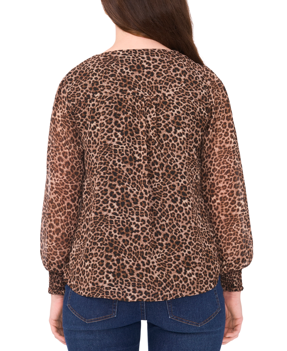 Sam & Jess Petite Smocked Shoulder V-neck Blouse Top In Brown