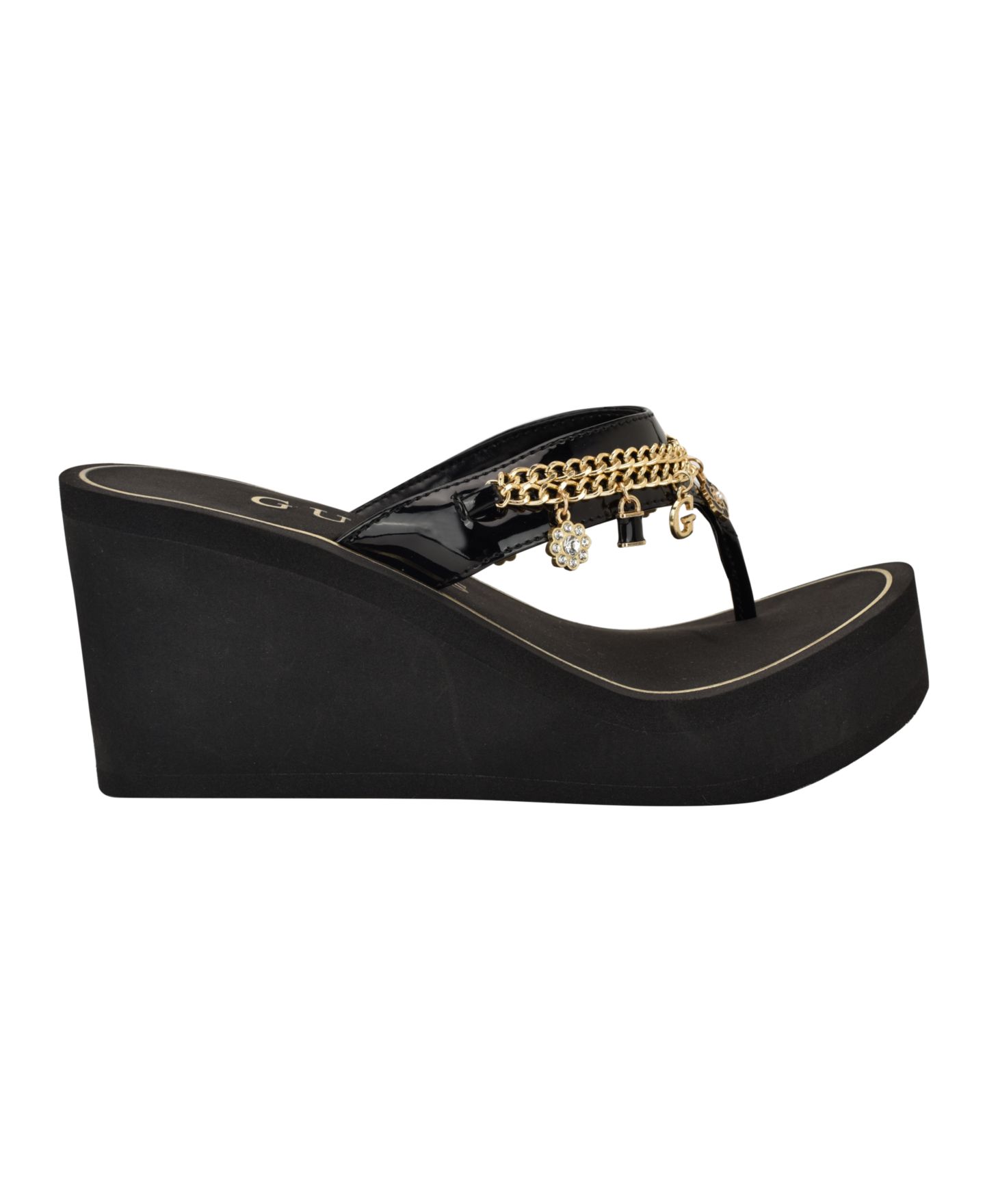 Женские сандалии GUESS Sutton Charms EVA Thong Wedge, цвет: Чёрный лаковый — фото 2