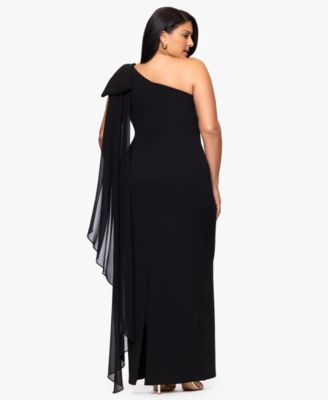 Plus-Size One-Shoulder Sash Gown