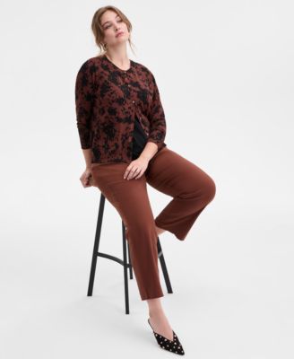 Inc International Concepts Plus Size Ara Animal Print Cardigan Mid Rise Pull On Straight Leg Pants Macys Exclusive In Brown