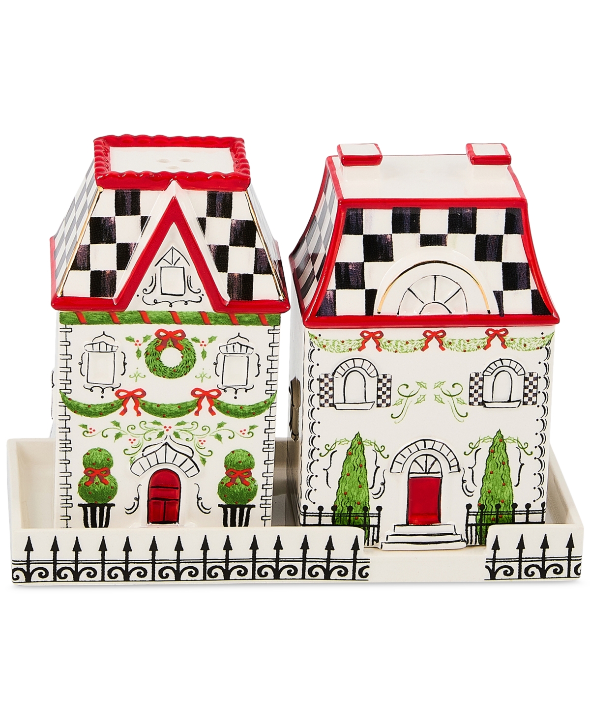 MacKenzie-Childs Holly Village Ceramic Salt & Pepper Set