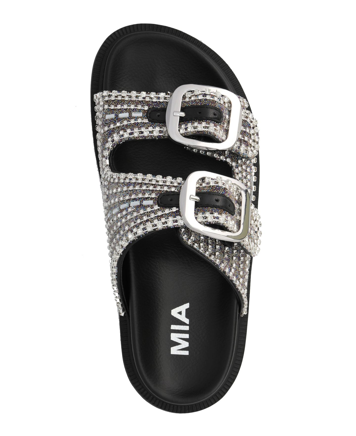 Женские сандалии MIA Thora Double Buckle Stone Detailed Slide, цвет: Чёрный / Серебряный — фото 4