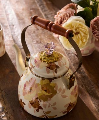 Wild Rose White Enameled 2-Qt. Tea Kettle