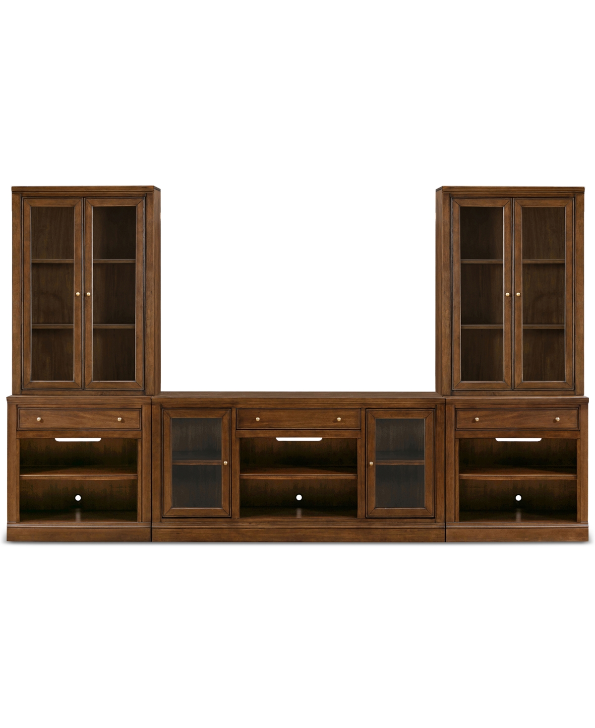 Furniture Amren 65" Wood 2 Door Console and Hutches with Open Base Drawers