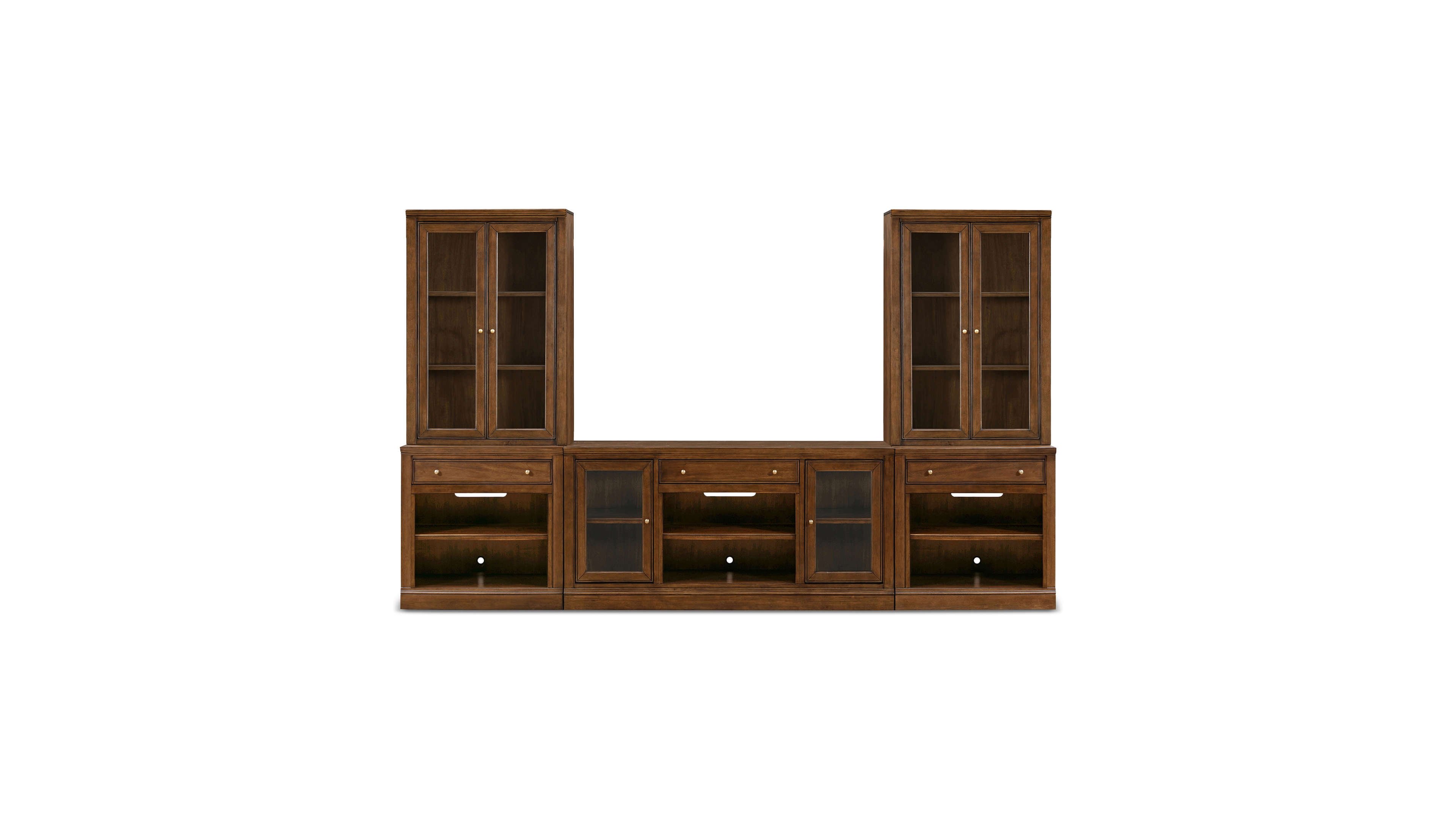Furniture Amren 65" Wood 2 Door Console and Hutches with Open Base Drawers