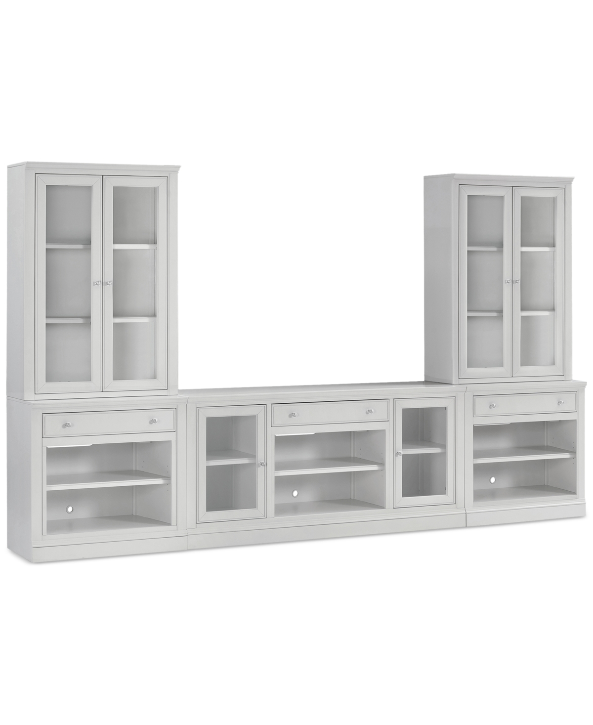 Macy's Amren 65" 2 Door Console And 2 Door Hutches With Open Base With Drawers In White