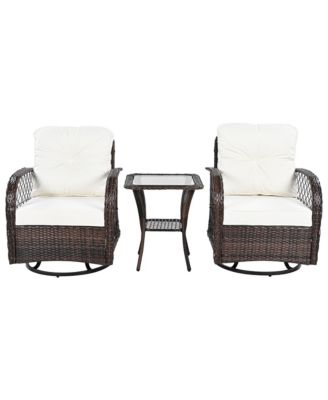 3-piece Outdoor Chair&Table Set Chat Set 2-person Rattan Seating Group with Two Swiveling and Rocking Chairs and a Square Table for Garden, Patio, or Balcony, Brown