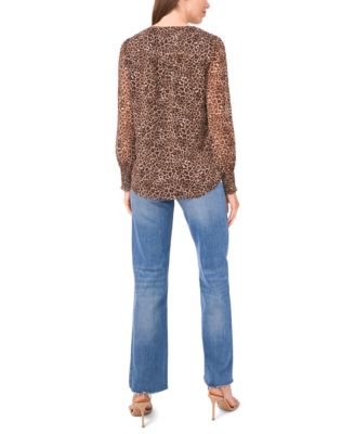 Women's V-Neck Button-Front Smocked-Shoulder Top