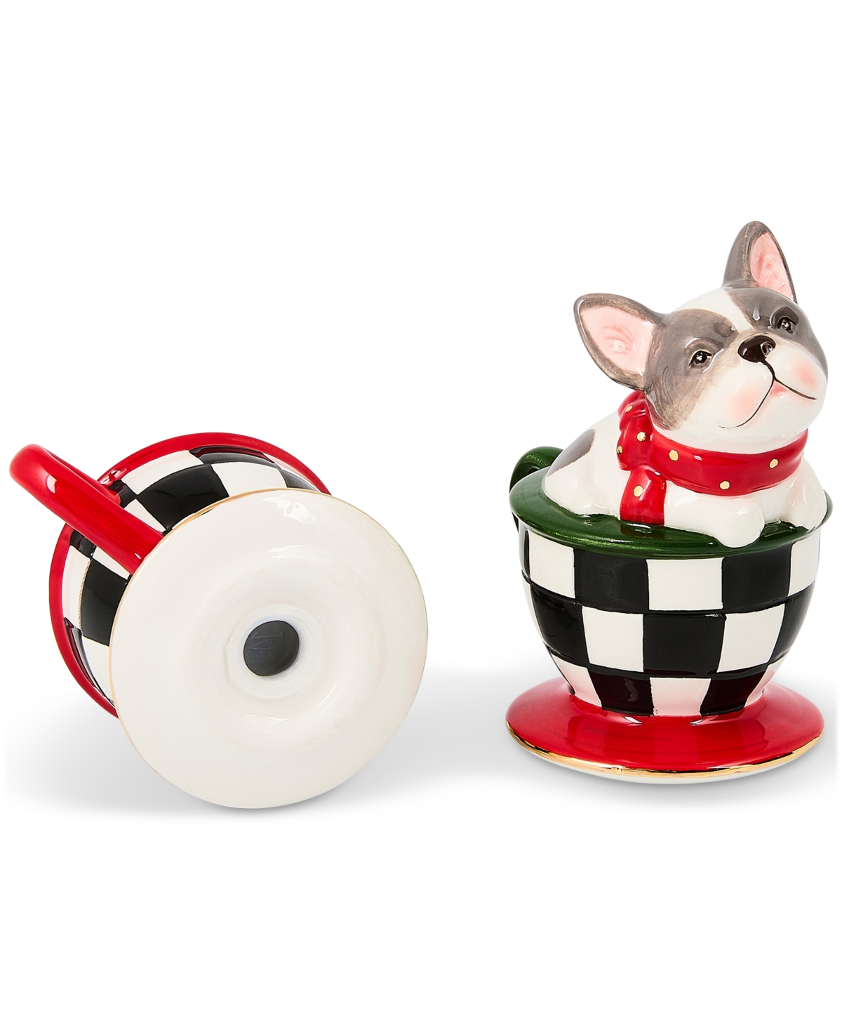 Mackenzie-childs Check It Out French Bulldog Salt & Pepper Set In Multi