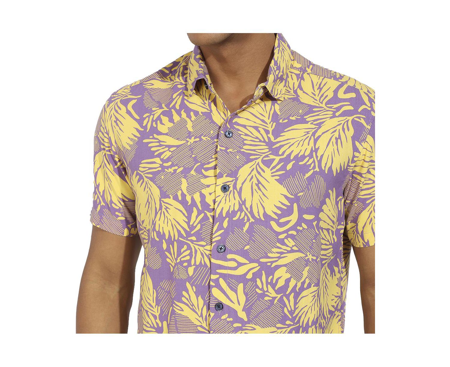 Men's Lavender & Yellow Contrast Foliage Shirt