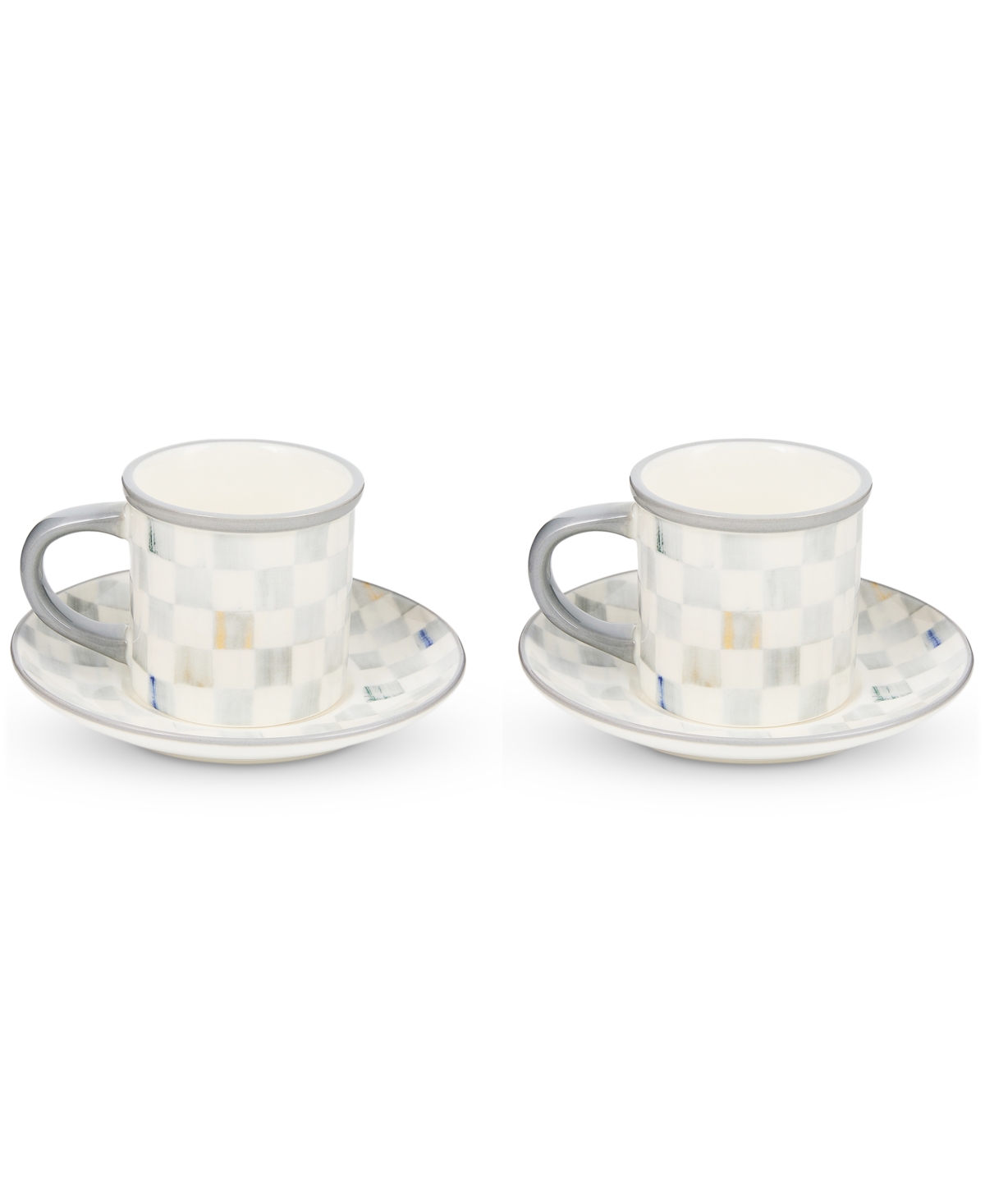 MacKenzie-Childs Sterling Check Stoneware Espresso Cup & Saucer, Service for 2