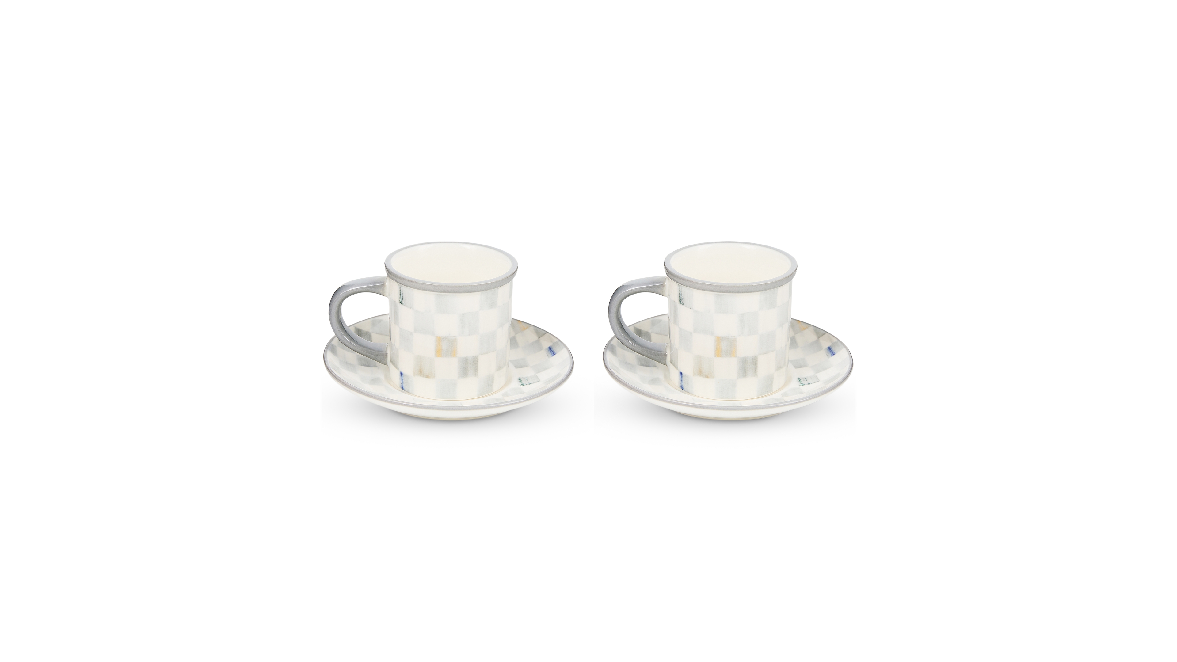 MacKenzie-Childs Sterling Check Stoneware Espresso Cup & Saucer, Service for 2