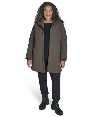 Womens Plus Size Hooded Faux-Fur-Lined Anorak Raincoat, Created for Macys