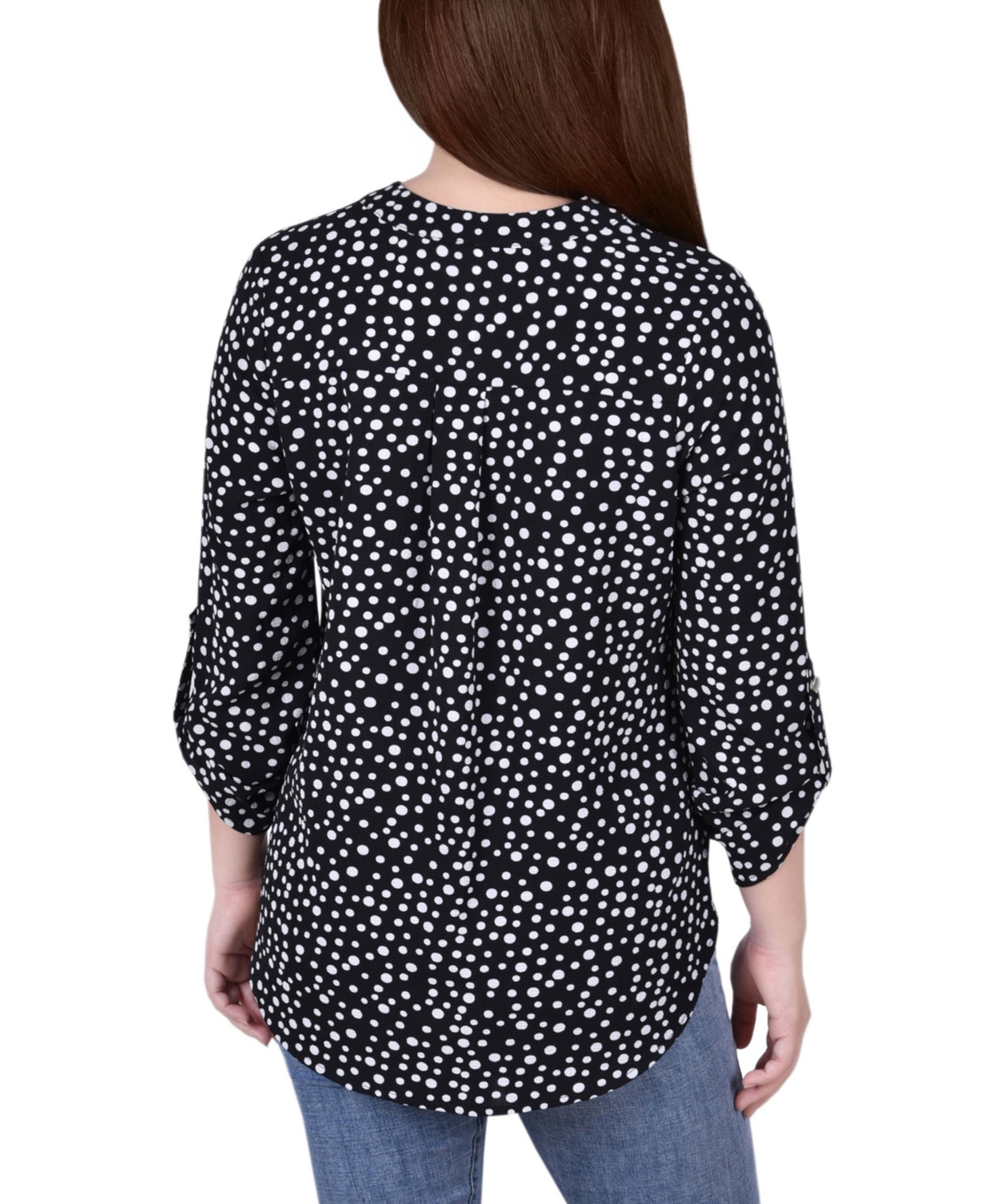Ny Collection Petite 3/4 Push Tab Mandarin Collar Top In Multi
