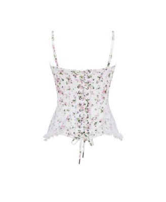 Womens Romantic apple blossom corset with rosebud appliques