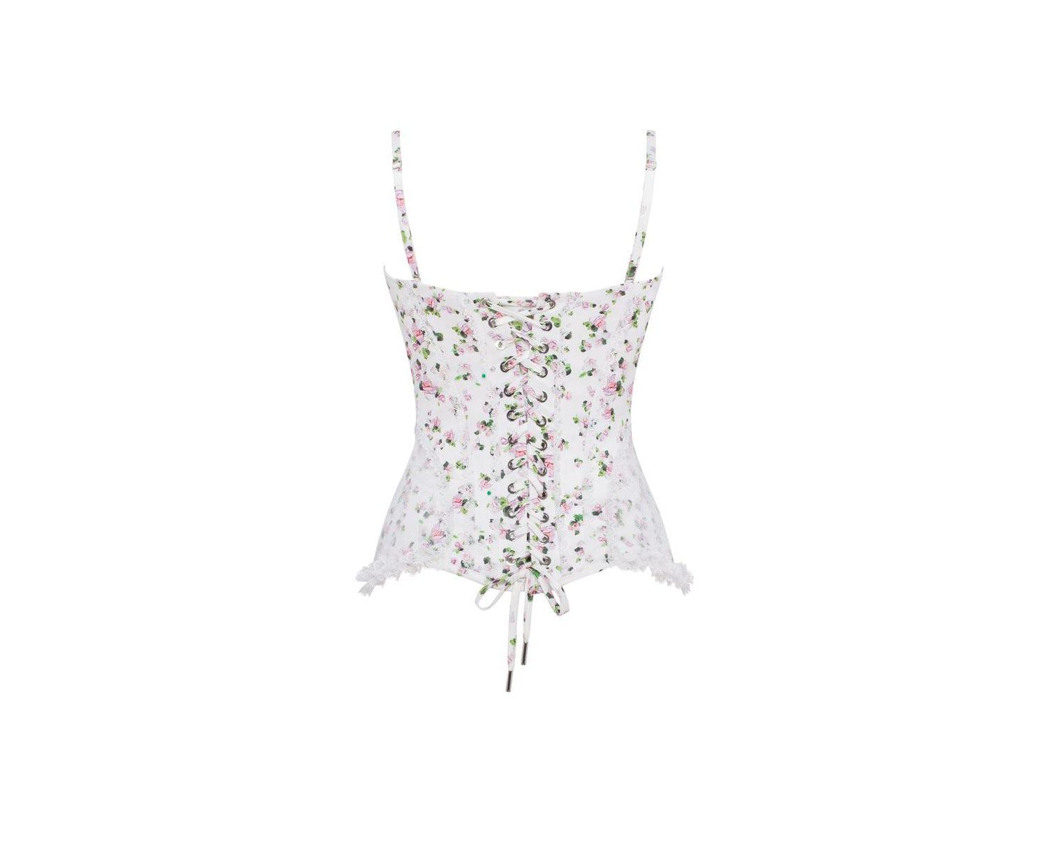 Womens Romantic apple blossom corset with rosebud appliques