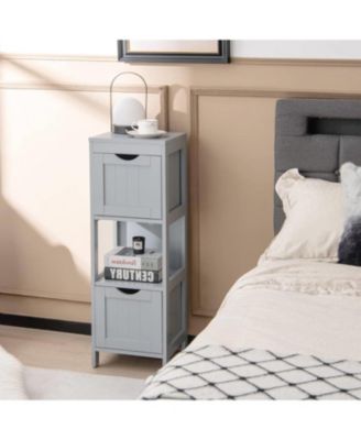 Modern Farmhouse Bathroom Floor Cabinet with 2 Drawers and Shelf in Wood Finish