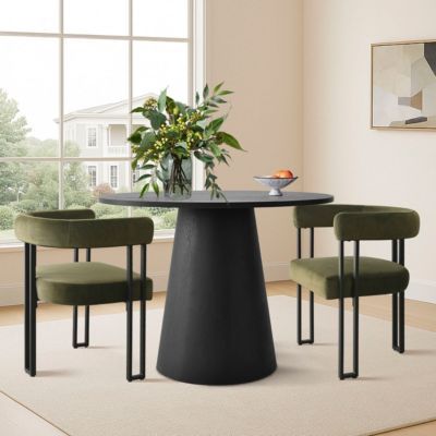 3-Piece 35 Inch Round Dining Table Set with 2 Velvet Chairs, Space-Saving Kitchen & Dining Room Furniture for Small Spaces