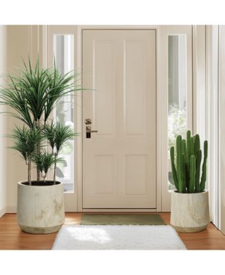 2-Piece Marble Off-White Ribbed Texture MgO Planter Set, Indoor and Outdoor